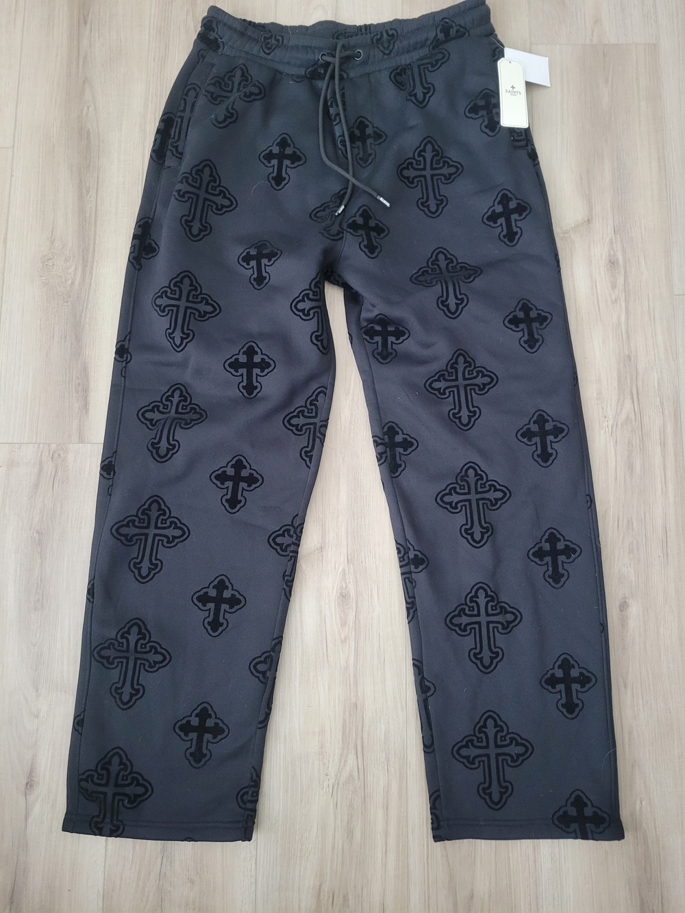 Saints Studio Nwt Men's Black Cross-Print Drawstring Pants Medium